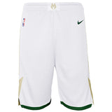 Youth Nike Association Milwaukee Bucks Swingman Shorts in White - Front View