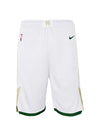 Youth Nike Association Milwaukee Bucks Swingman Shorts in White - Front View