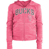 Youth New Era Terry Pink Milwaukee Bucks Full-Zip Hooded Sweatshirt - Front View