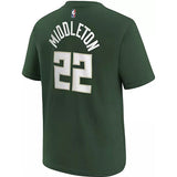 Youth Nike 2022 Icon Edition Khris Middleton Milwaukee Bucks T-Shirt in Green - Back View