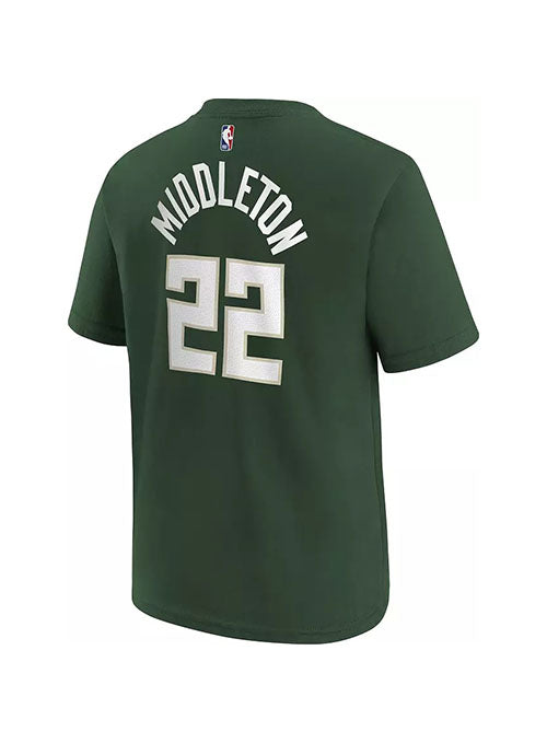 Youth Nike 2022 Icon Edition Khris Middleton Milwaukee Bucks T-Shirt in Green - Back View