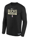 Nike GPX Legend Milwaukee Bucks Long Sleeve T-Shirt in Black - Front View
