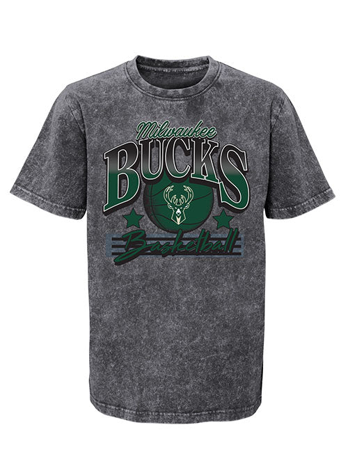 Youth Mineral Wash Milwaukee Bucks T-Shirt in Grey - Front View