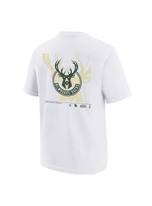Youth Nike Essential BP Global Milwaukee Bucks T-Shirt in White - Back View