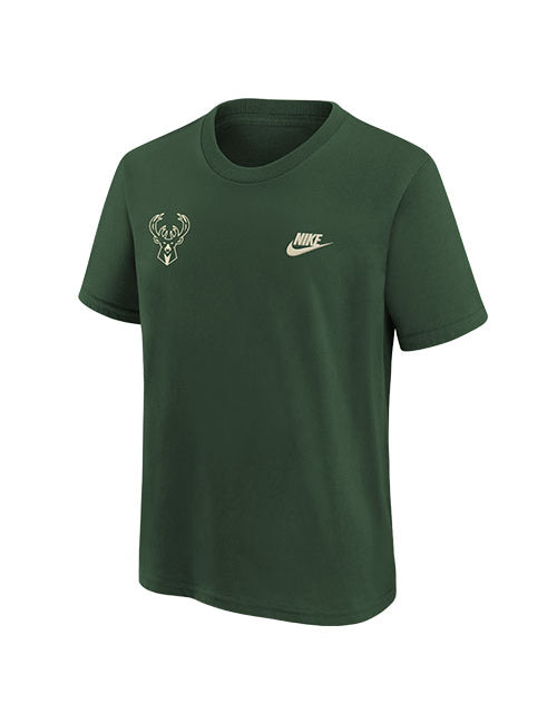 Youth Nike Essential Club Icon Milwaukee Bucks T-Shirt in Green - Front View