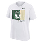 Youth Nike Essential Max 90 Global Milwaukee Bucks T-Shirt in White - Front View