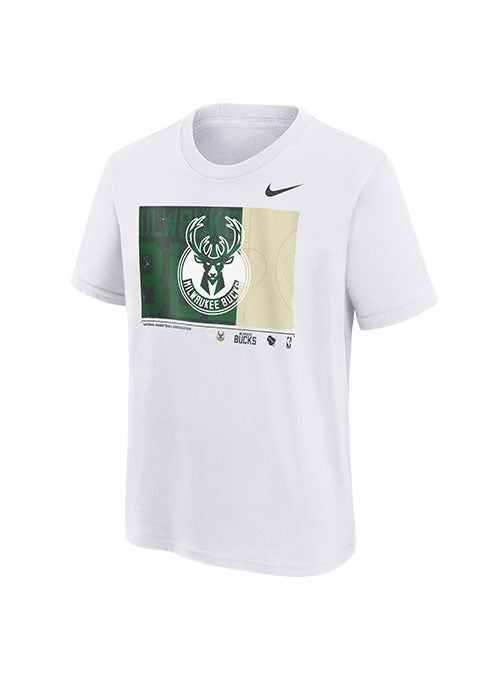 Youth Nike Essential Max 90 Global Milwaukee Bucks T-Shirt in White - Front View
