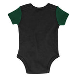 Infant Outerstuff Scoring Streak Milwaukee Bucks 3-Piece Onesie Set in Grey, Green, and Black - Back View