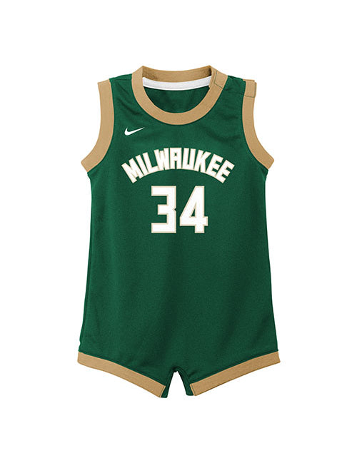 Infant Nike Giannis Antetokounmpo Milwaukee Bucks Jersey Onesie in Green - Front View