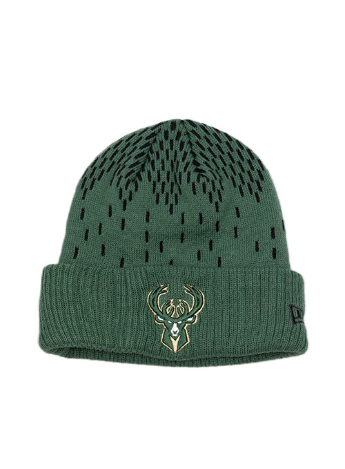 Youth's New Era Knit Cuff Rom Freese D3 Green Milwaukee Bucks Knit Hat- front 