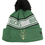 Youth's New Era Knit Cuff Pom Repeat D3 Green Milwaukee Bucks Knit Hat