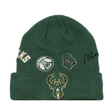 Youth New Era Knit Cuff Identity D3 Green Milwaukee Bucks Knit Hat- front 