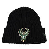 Youth New Era Knit Cuff Core Classic Black Milwaukee Bucks Knit Hat- front 