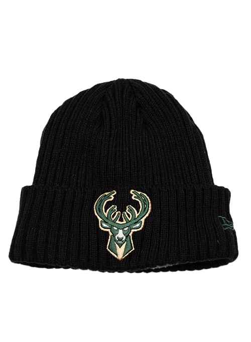 Youth New Era Knit Cuff Core Classic Black Milwaukee Bucks Knit Hat- front 