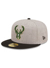 New Era 59Fifty Heather Patch D3 Grey Milwaukee Bucks Fitted  Hat - Angled Left Side View