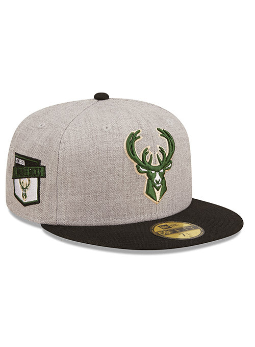 New Era 59Fifty Heather Patch D3 Grey Milwaukee Bucks Fitted  Hat - Angled Right Side View