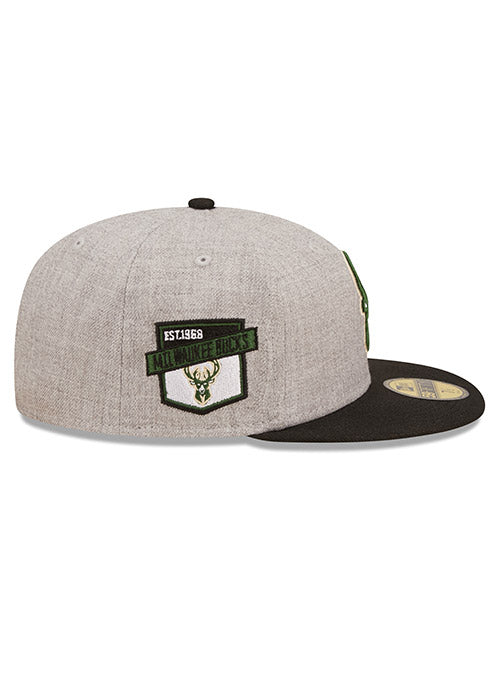 New Era 59Fifty Heather Patch D3 Grey Milwaukee Bucks Fitted  Hat - Right Side View