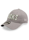 New Era 9Twenty HWC '93 Wordmark Gray Milwaukee Bucks Adjustable Hat-angled ;eft 