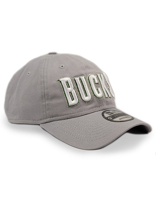 New Era 9Twenty HWC '93 Wordmark Gray Milwaukee Bucks Adjustable Hat-angled right 