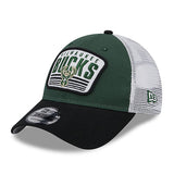 New Era Youth 9Forty 2Tone Patch Milwaukee Bucks Adjustable Hat in Green and White - Angled Left Side View