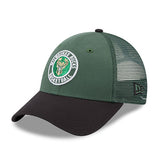 Youth New Era 9Forty Glitter Milwaukee Bucks Adjustable Hat in Green - Angled Left Side View