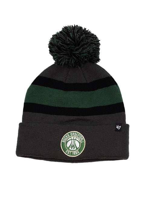 47 Brand Breakaway Grey Milwaukee Bucks Cuff Pom Knit Hat- front 