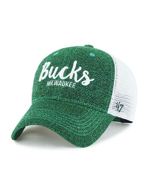 Women's 47 Brand MVP Encore Green Milwaukee Bucks Adjustable Hat in Green and White - Angled Left Side View