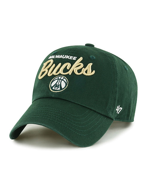 Women's '47 Brand Clean Up Phoebe Ball Milwaukee Bucks Adjustable Hat In Green - Angled Left Side View