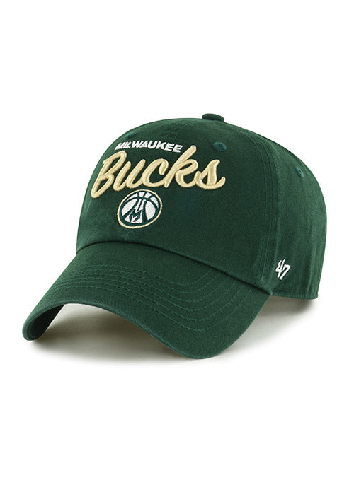 Women's '47 Brand Clean Up Phoebe Ball Milwaukee Bucks Adjustable Hat In Green - Angled Left Side View