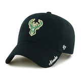 Women's '47 Brand Clean Up Miata Icon Milwaukee Bucks Adjustable Hat In Black - Angled Left Side View