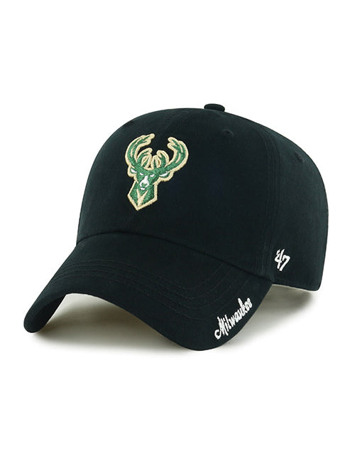 Women's '47 Brand Clean Up Miata Icon Milwaukee Bucks Adjustable Hat In Black - Angled Left Side View