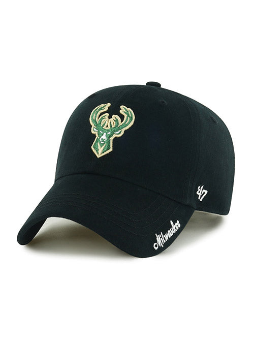 Women's '47 Brand Clean Up Miata Icon Milwaukee Bucks Adjustable Hat In Black - Angled Left Side View