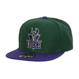 Mitchell & Ness HWC Team 2 Tone 2.0 Milwaukee Bucks Fitted Hat in Green and Purple - Angled Left Side View