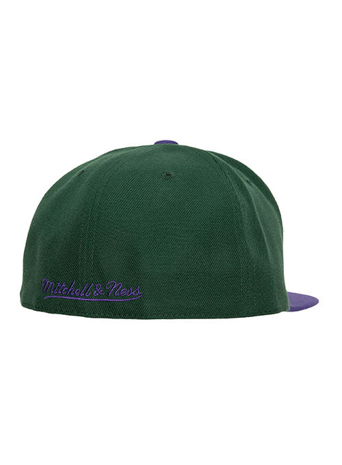 Mitchell & Ness HWC Team 2 Tone 2.0 Milwaukee Bucks Fitted Hat in Green and Purple - Angled Rear Right Side View