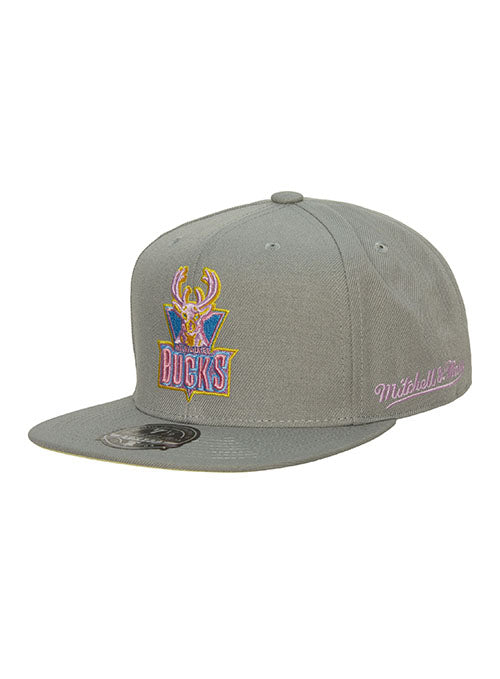 Mitchell & Ness HWC Til Dawn Milwaukee Bucks Fitted Hat in Grey - Angled Left Side View