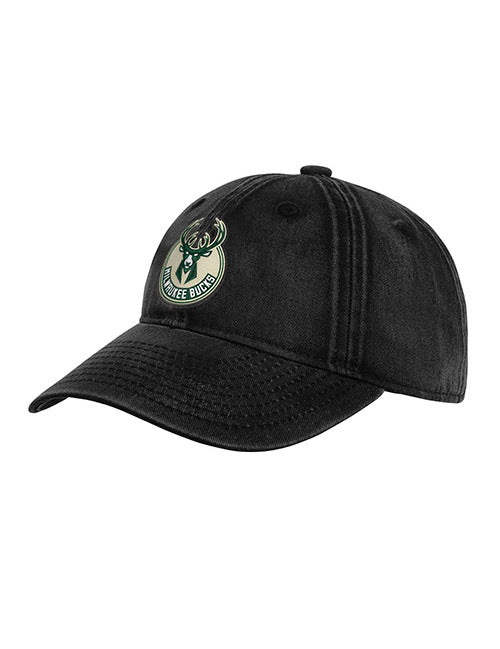 Youth Mineral Wash Black Milwaukee Bucks Adjustable Hat - Angled Left Side View