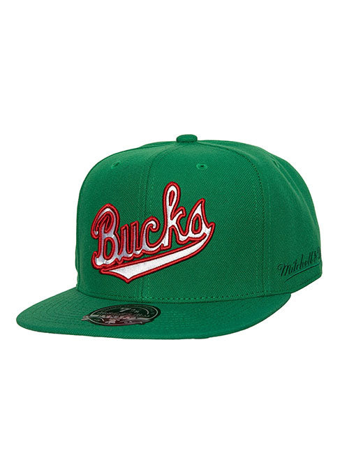Milwaukee Bucks Mitchell & Ness Hardwood Classics Snapback Hat - Red/Green