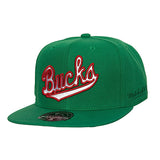 Mitchell & Ness HWC '68 Logo History Milwaukee Bucks Fitted Hat in Green - Angled Left Side View