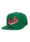 Mitchell & Ness HWC '68 Logo History Milwaukee Bucks Fitted Hat in Green - Angled Left Side View