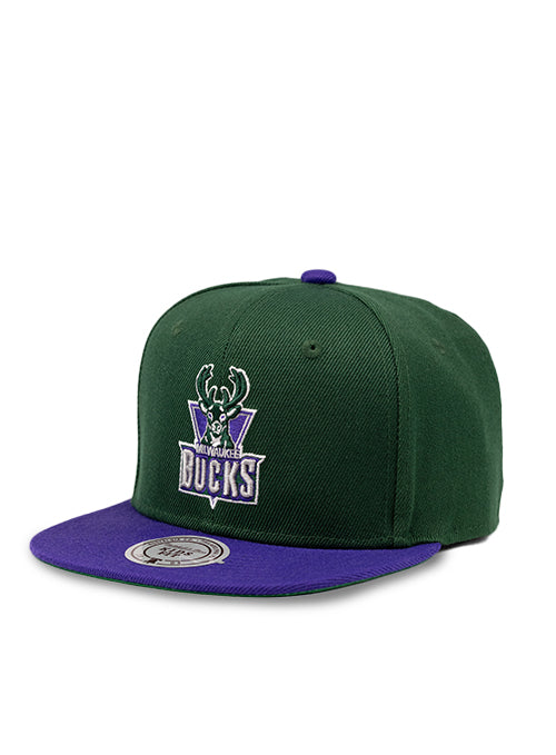 Youth Mitchell & Ness HWC '93 2-Tone Milwaukee Bucks Snapback Hat- Left Angled View 