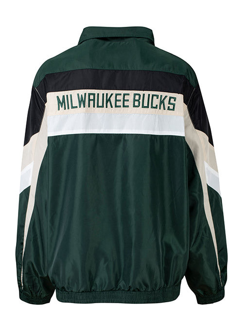 The Wild Collective Tie Blocked Milwaukee Bucks Track Jacket In Green, Black & White - Back View