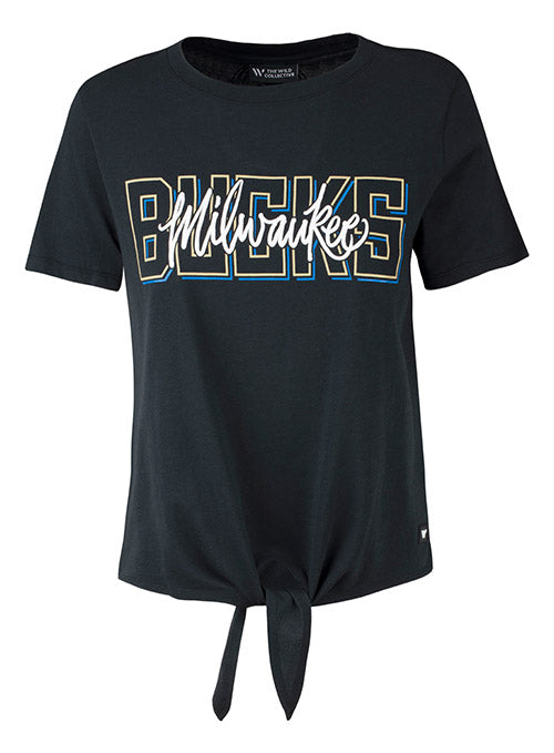Twist Tie Block Letter Milwaukee Bucks T Shirt