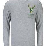 The Wild Collective Cream City Puff Print Milwaukee Bucks Long Sleeve T-Shirt In Grey & Green - Front View