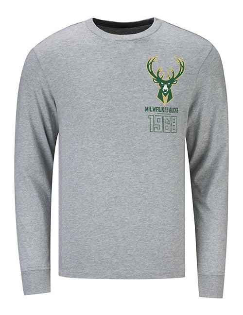 The Wild Collective Cream City Puff Print Milwaukee Bucks Long Sleeve T-Shirt In Grey & Green - Front View