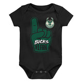 Infant Hand Off Milwaukee Bucks Onesie Creeper in Black - Front View