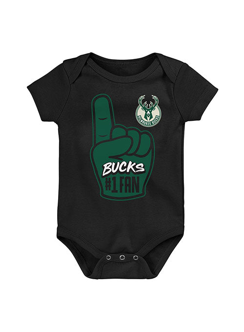 Infant Hand Off Milwaukee Bucks Onesie Creeper in Black - Front View