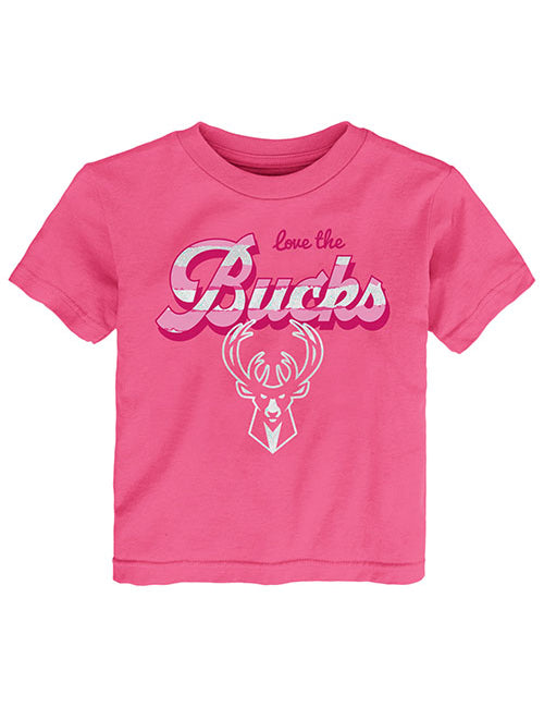 Infant Girls Sporty Stripes Milwaukee Bucks T-Shirt in Pink - Front View