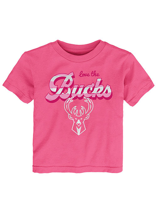 Infant Girls Sporty Stripes Milwaukee Bucks T-Shirt in Pink - Front View