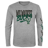 Juvenile Outerstuff Get Busy Milwaukee Bucks Long Sleeve T-Shirt in Grey - Front View