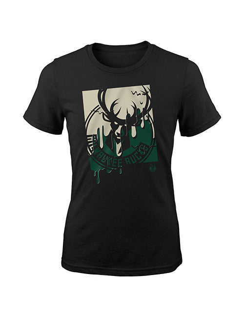 Youth Girls Candy Drip Milwaukee Bucks T-Shirt in Black - Front View